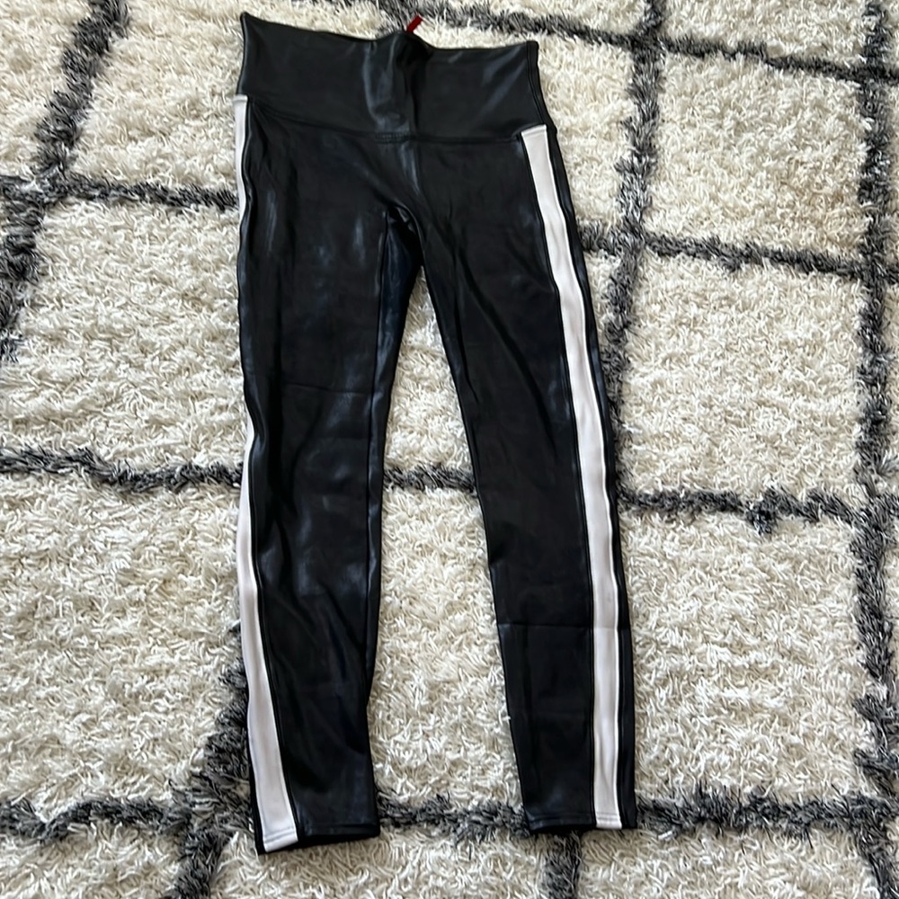 SPANX Women's Faux Leather Side Stripe Leggings xl